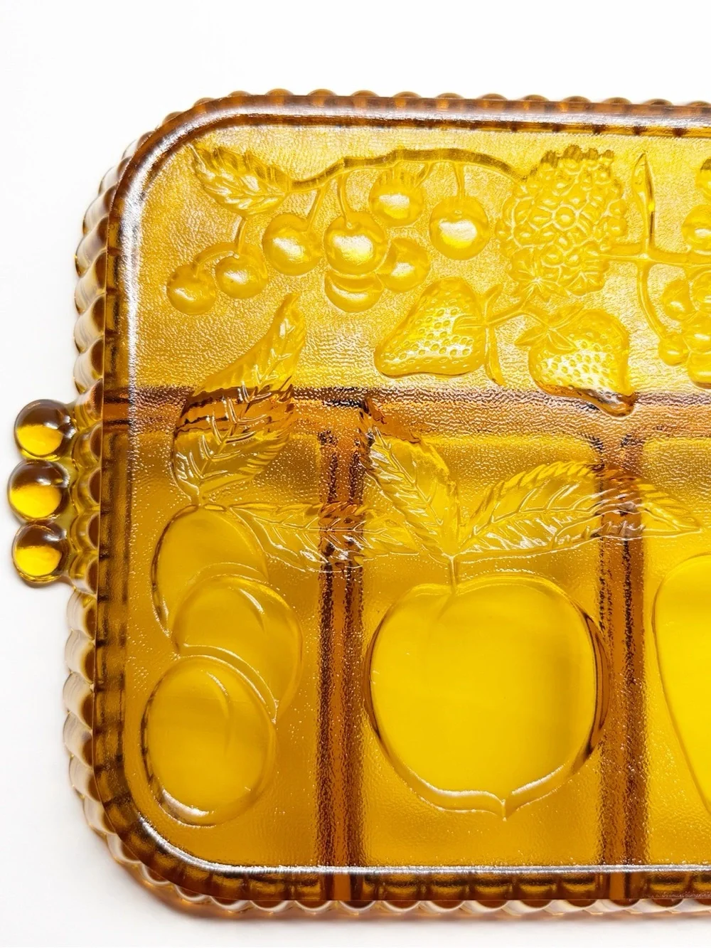 Vintage Ornate Amber Indiana Glass Relish Fruit Tray